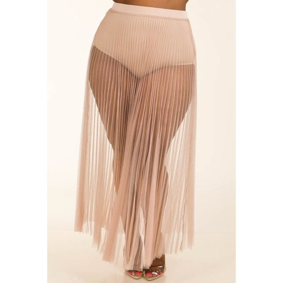 Women's Sexy Elastic Waist Pleated Mesh Maxi Skirt Plus Size 1X 2X 3X - Picture 11 of 11
